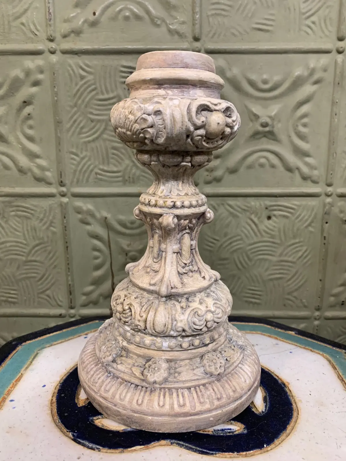 Plaster Candlestick With Ornate Relief 1