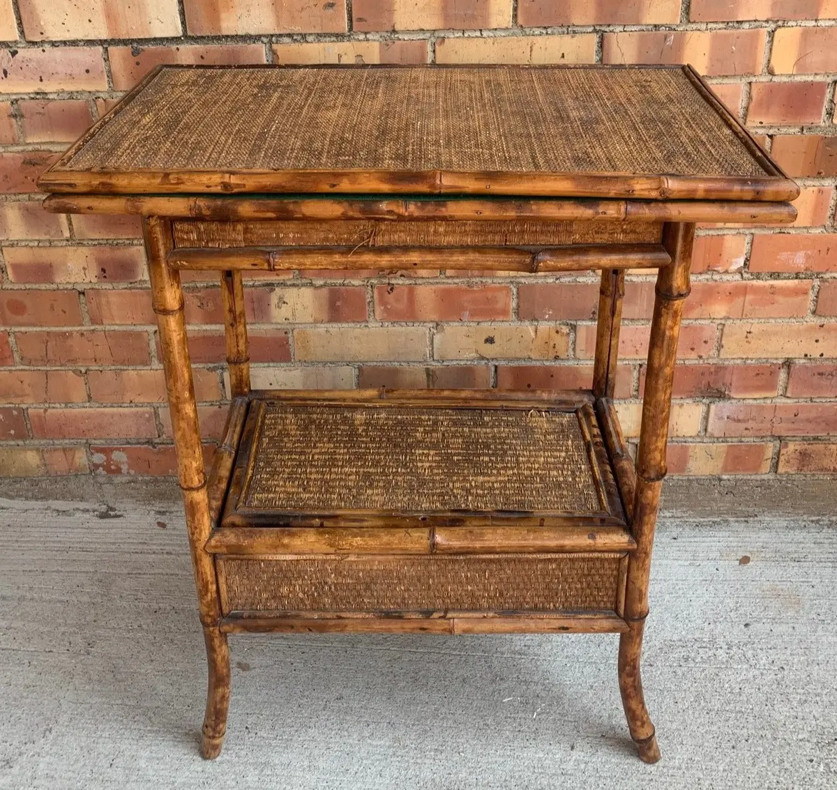 Antique English Bamboo Rotating Flip Top Game Table Cart 1