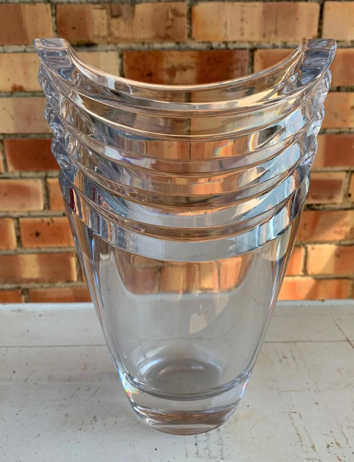 Heavy Tall Crystal Vase With  Ribbs 1