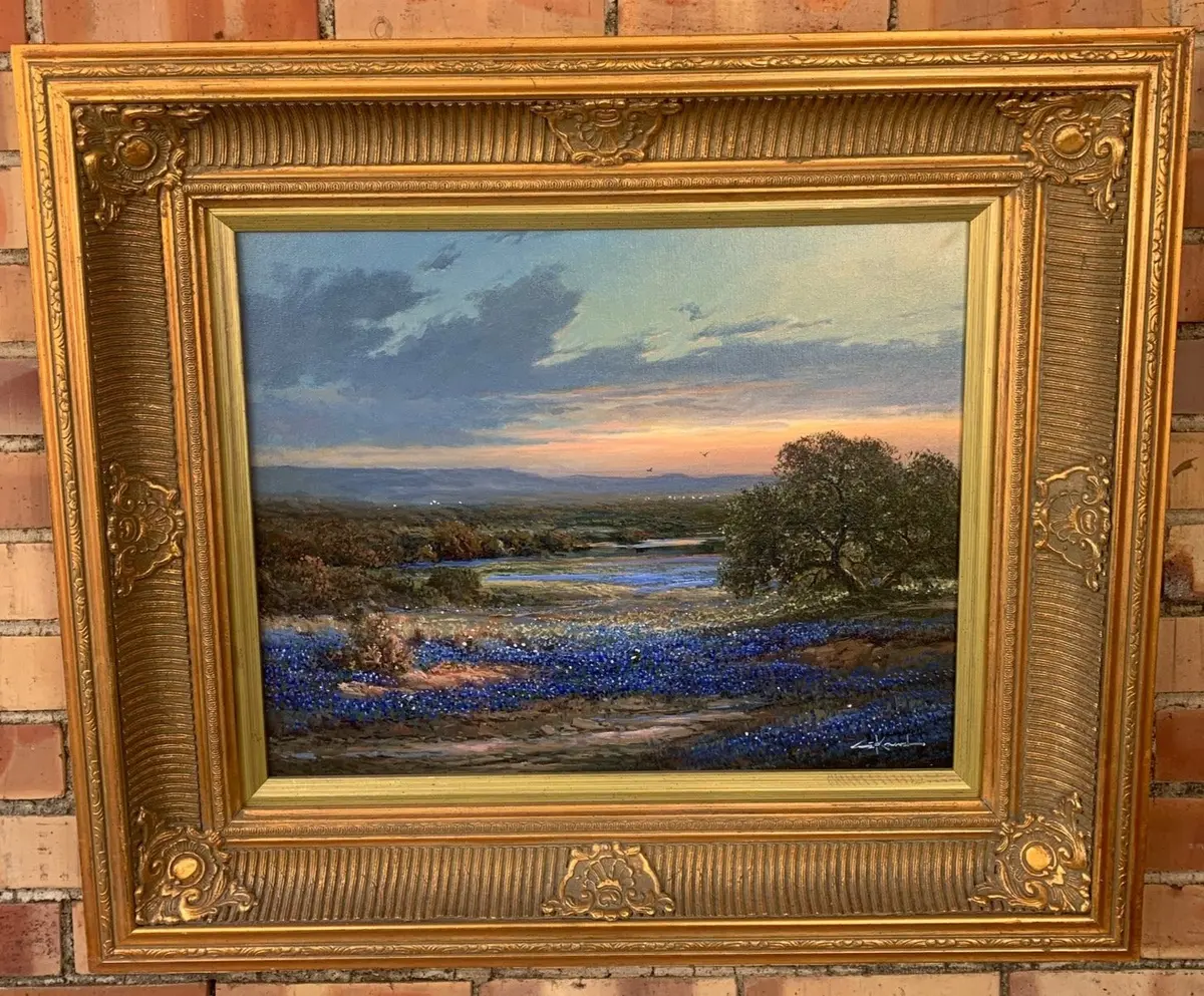 George Kovach Oil Painting Of Blue Bonnets With Sunset 1