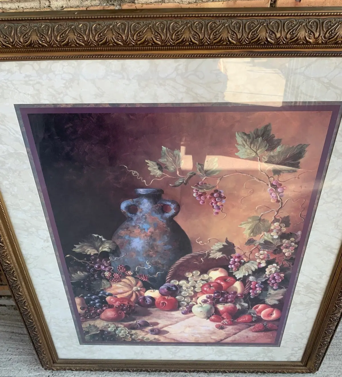 Framed Vintage Print Of Fruit And Pottery 1