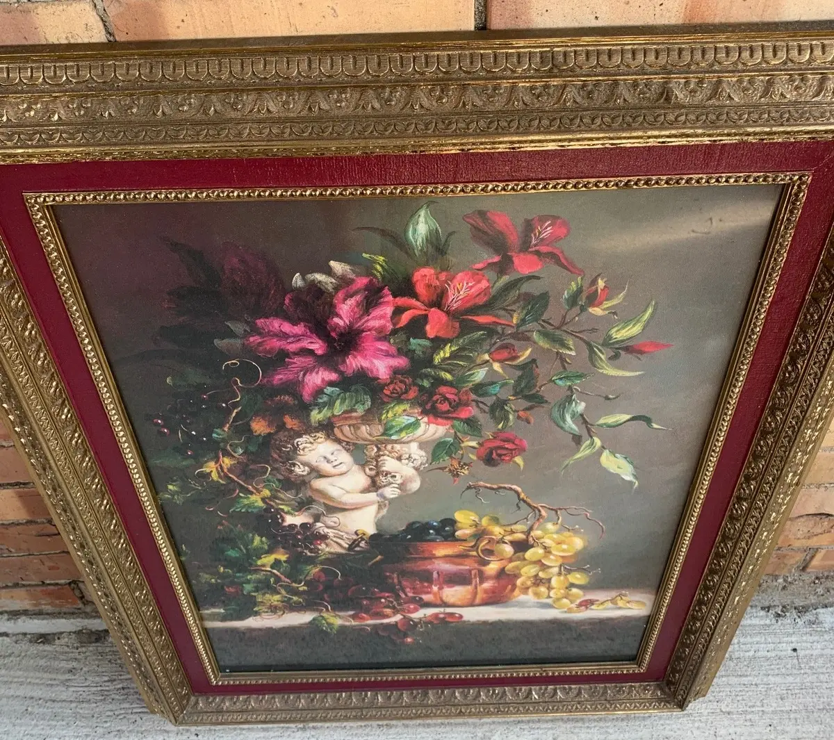 Framed Vintage Print Of Floral And Fruit Arrangement 1