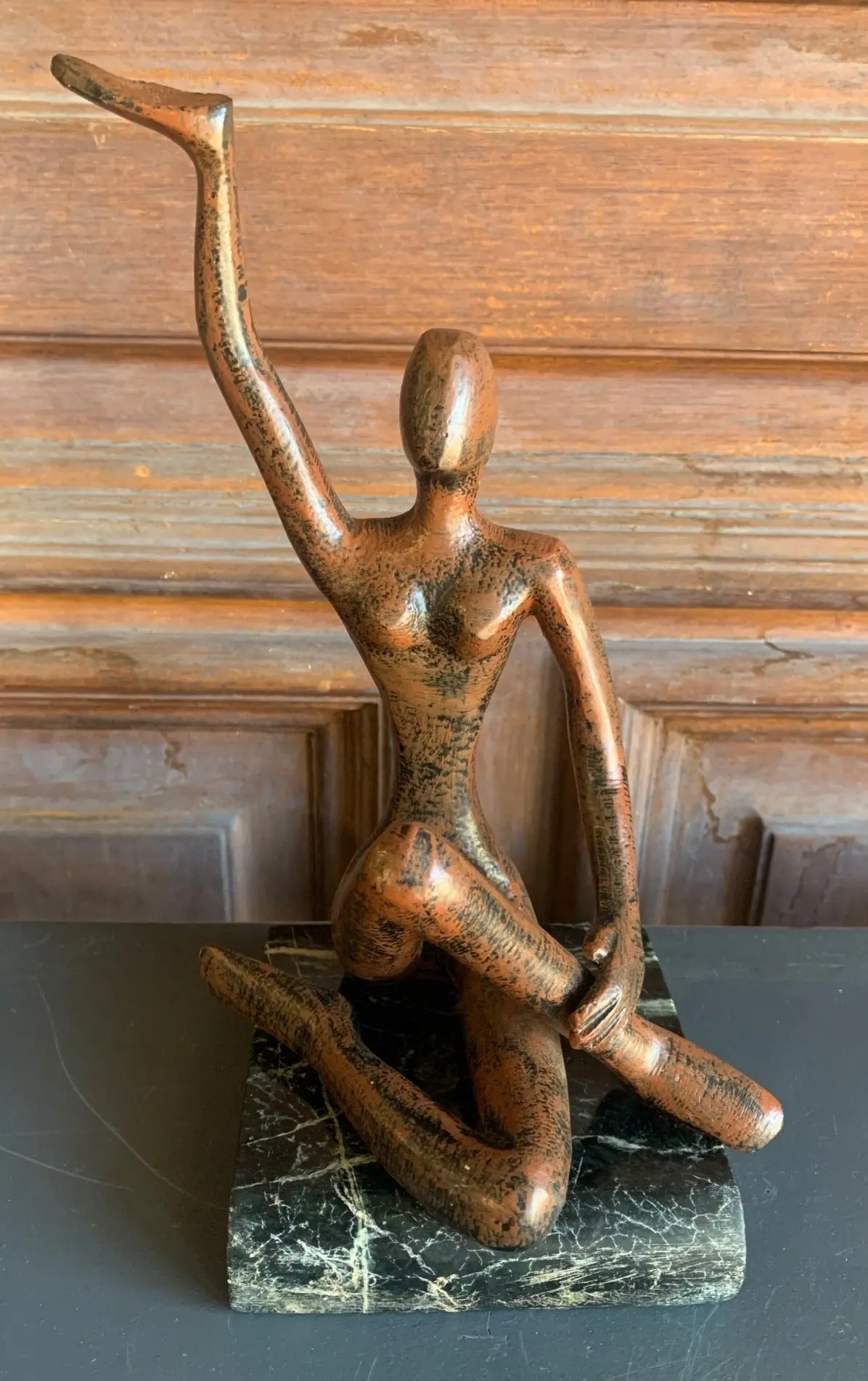 Iron Brown Patinated Nude Figure Of Woman With Marble Base 1