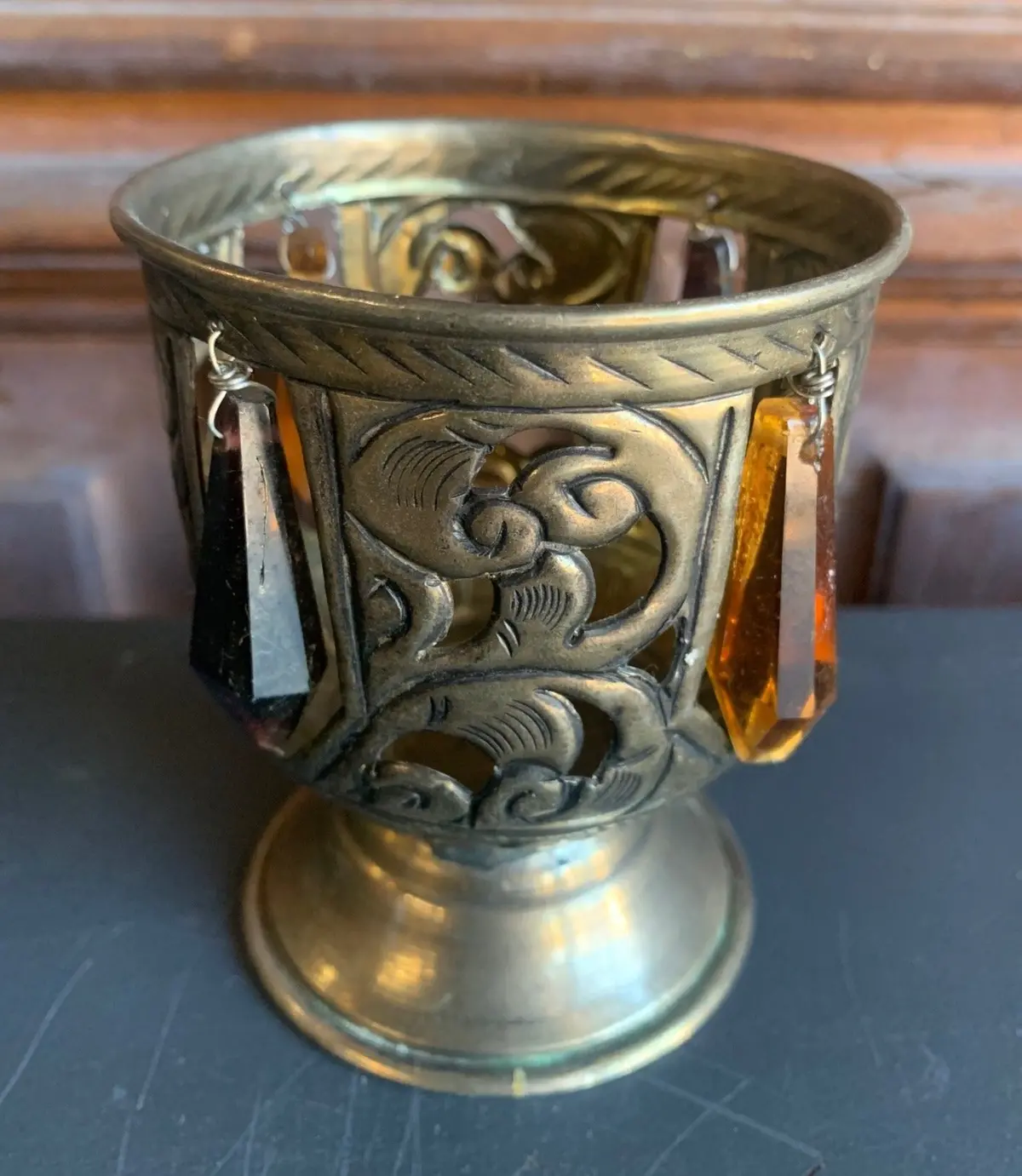 Small Reticulated Brass Indian Chalise With Prisms 1