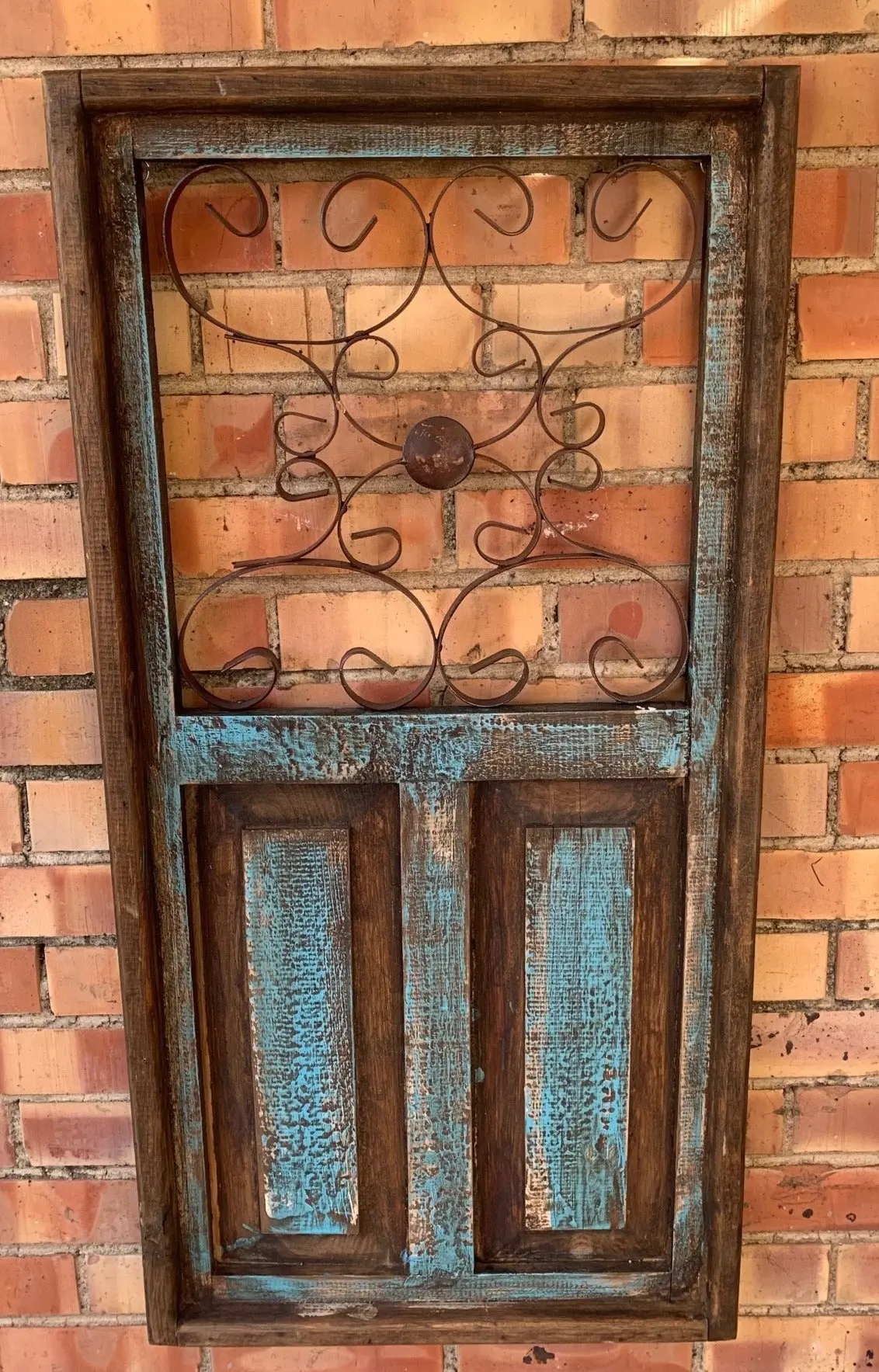 Iron Scrollwork Painted Blue Indian Shutter 1