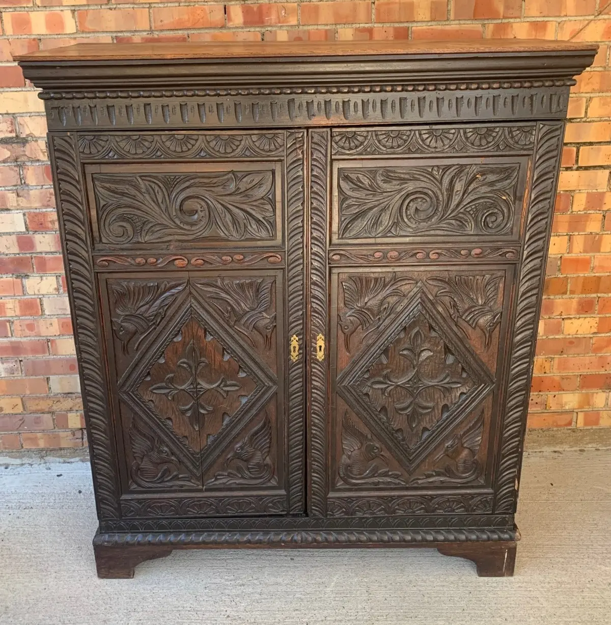 2 Door Dark Oak Jacobean Cabinet 1