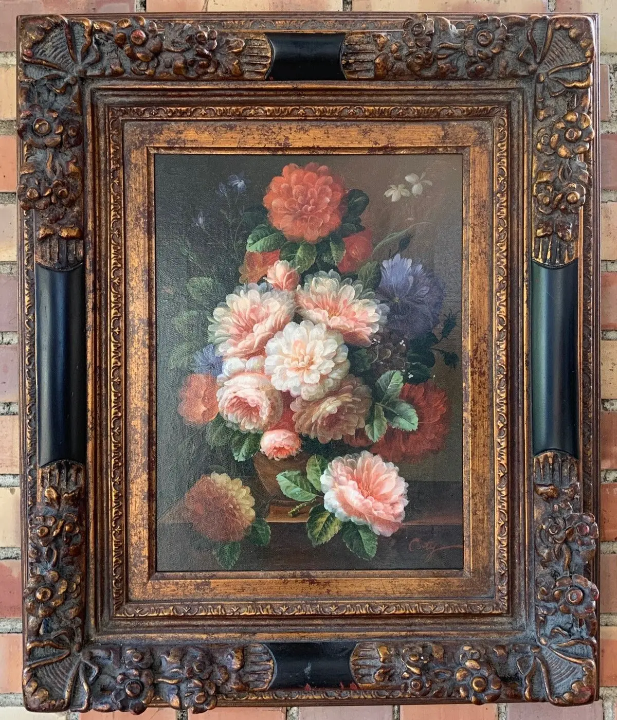 Bronze And Black Framed Floral Painting 1
