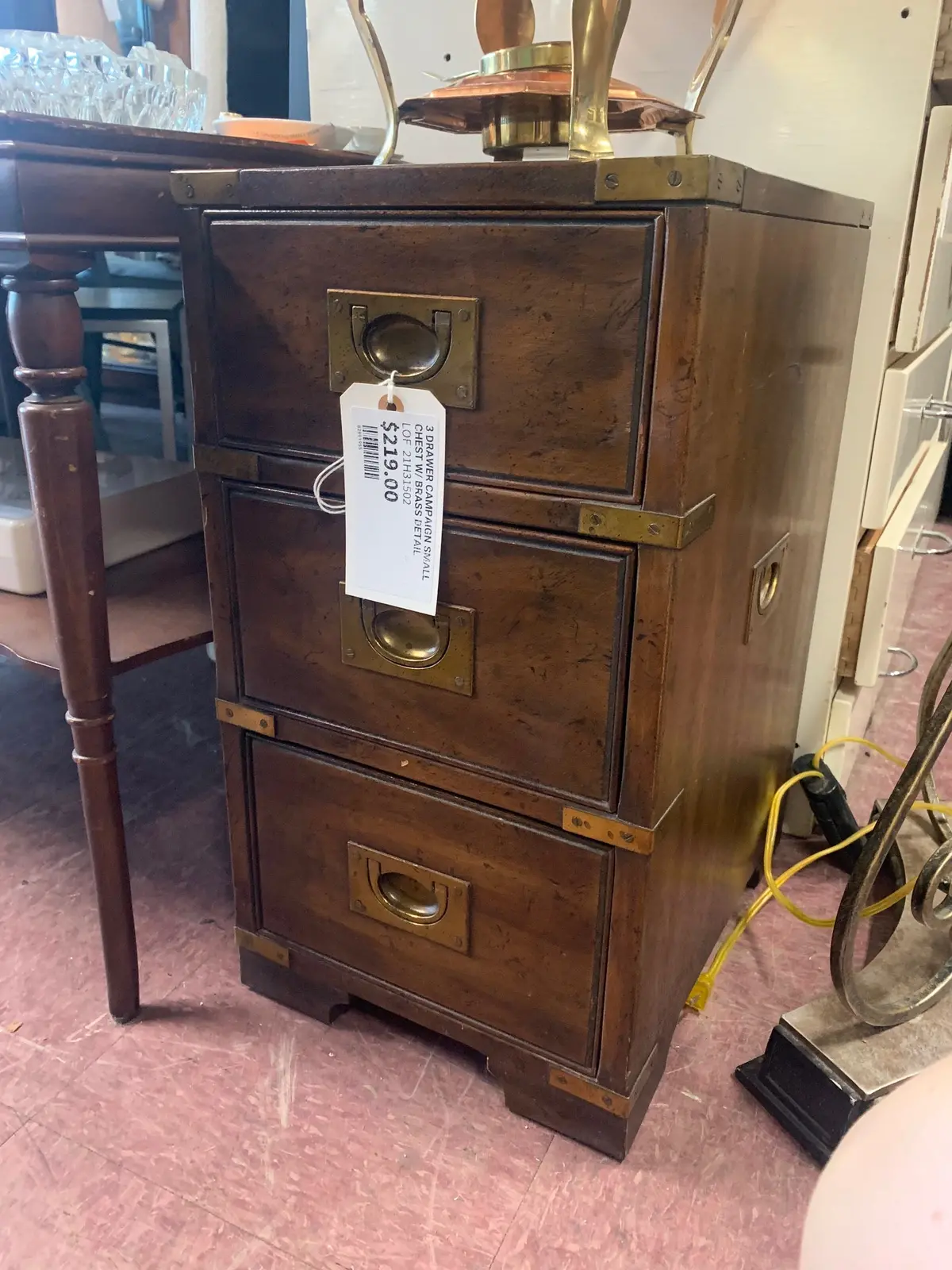 3 Drawer Campaign Small Chest W/ Brass Detail 1
