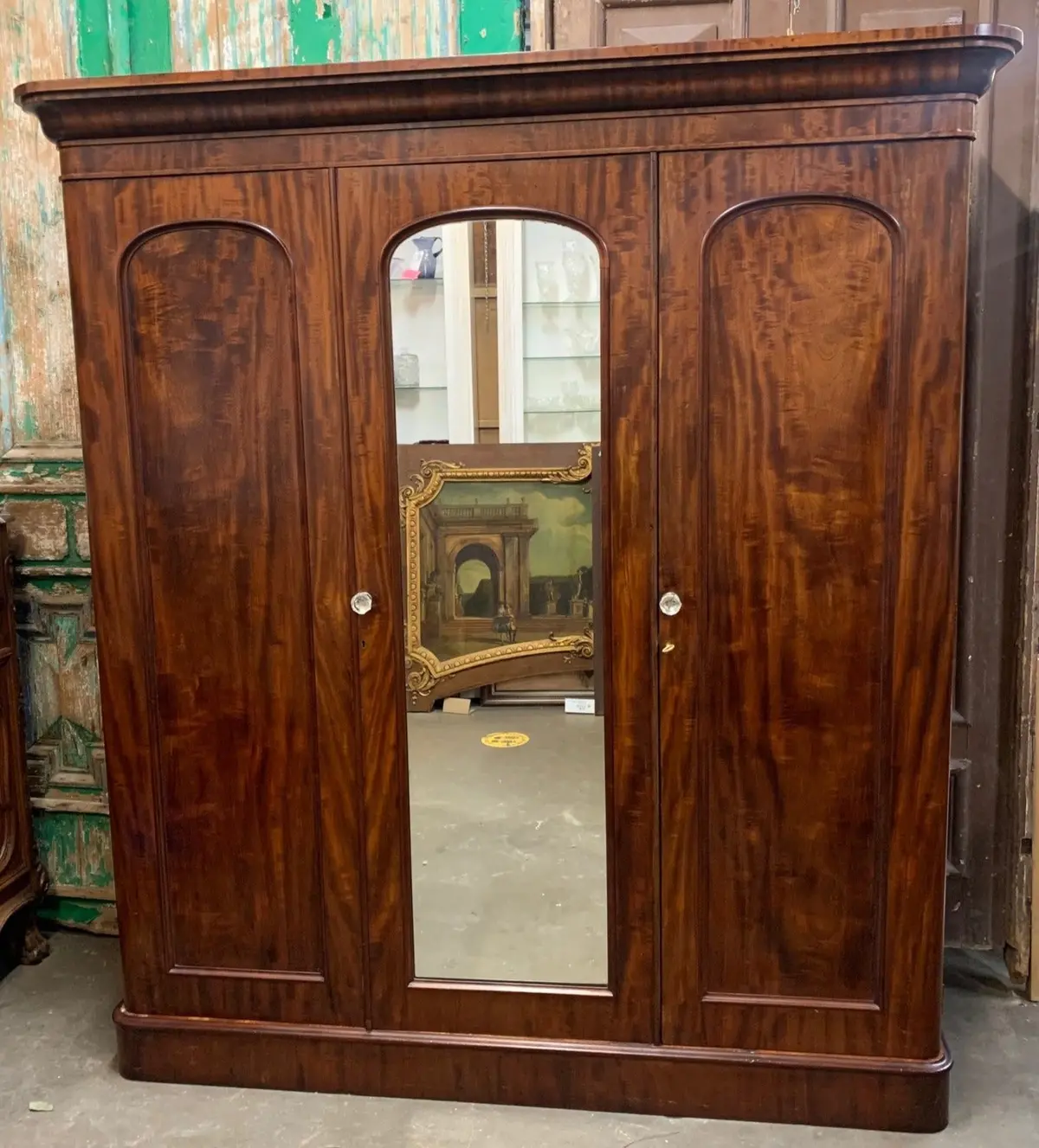 English Mahogany 3 Door Fitted Armoire With Mirror 1