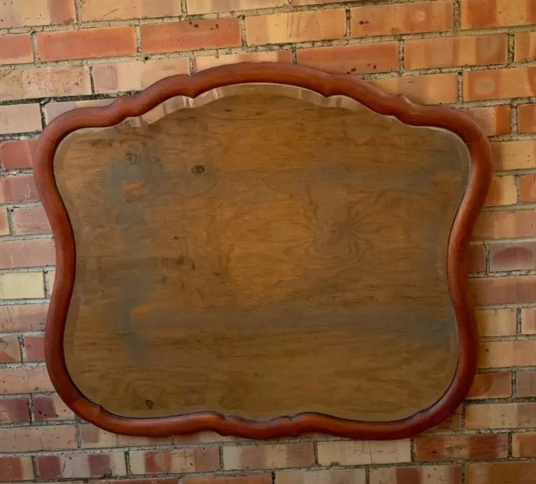 1920'S Beveled Glass Mirror In Shaped Mahogany Frame 1