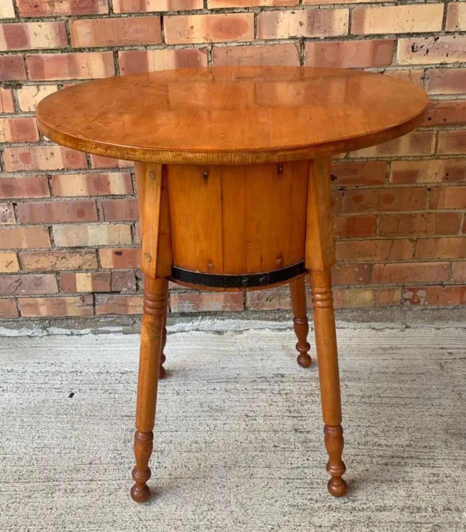 Round Pine Table Top On Country Sheraton Churn Base 1