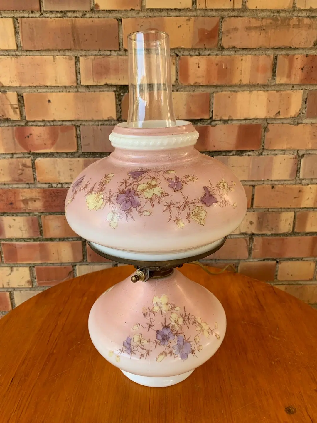 Electrified Floral Glass Oil Lamp With Floral Glass Shade 1