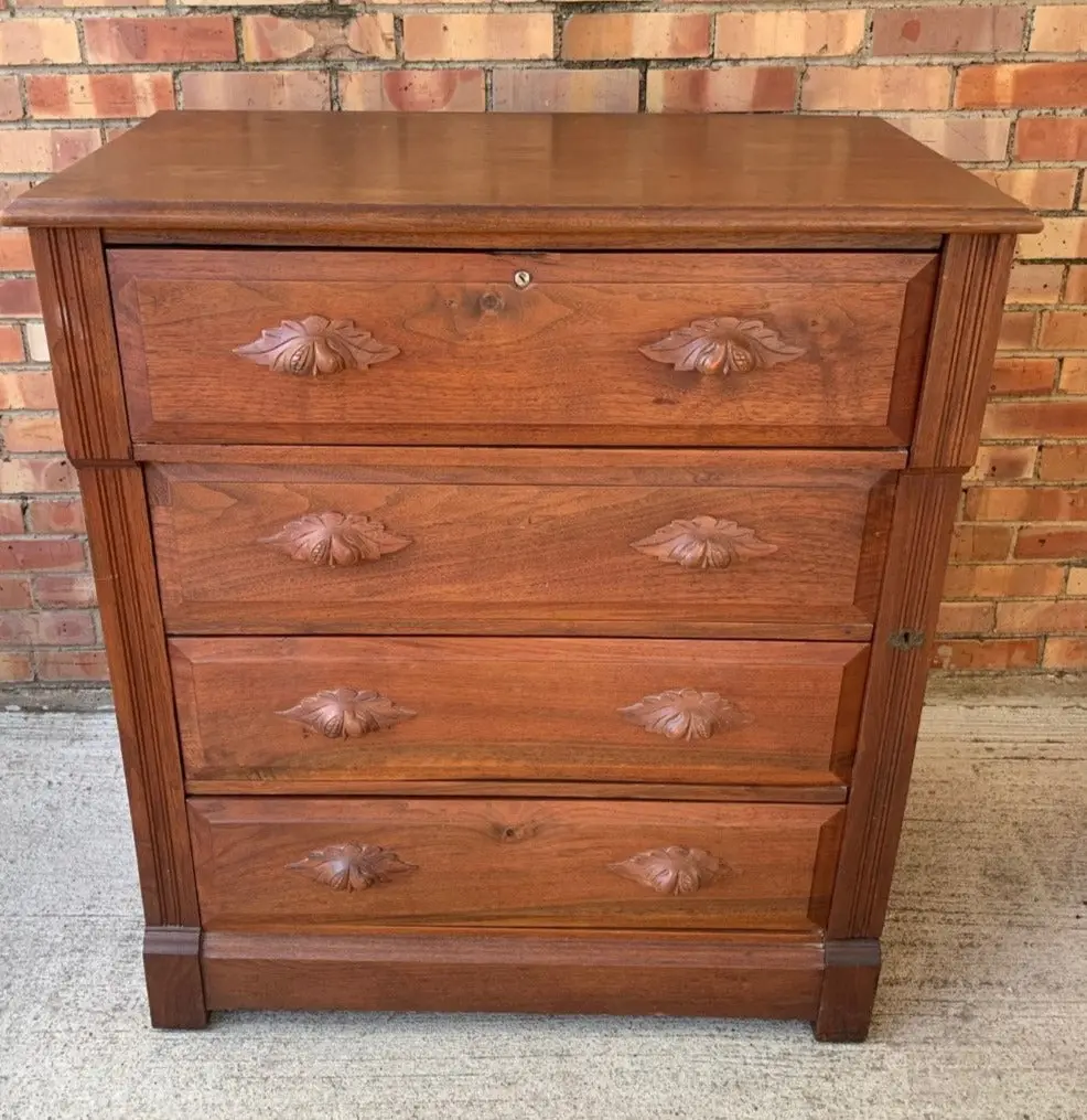 Tall 4 Drawer American Walnut Chest With Grapeleaf  Handles 1