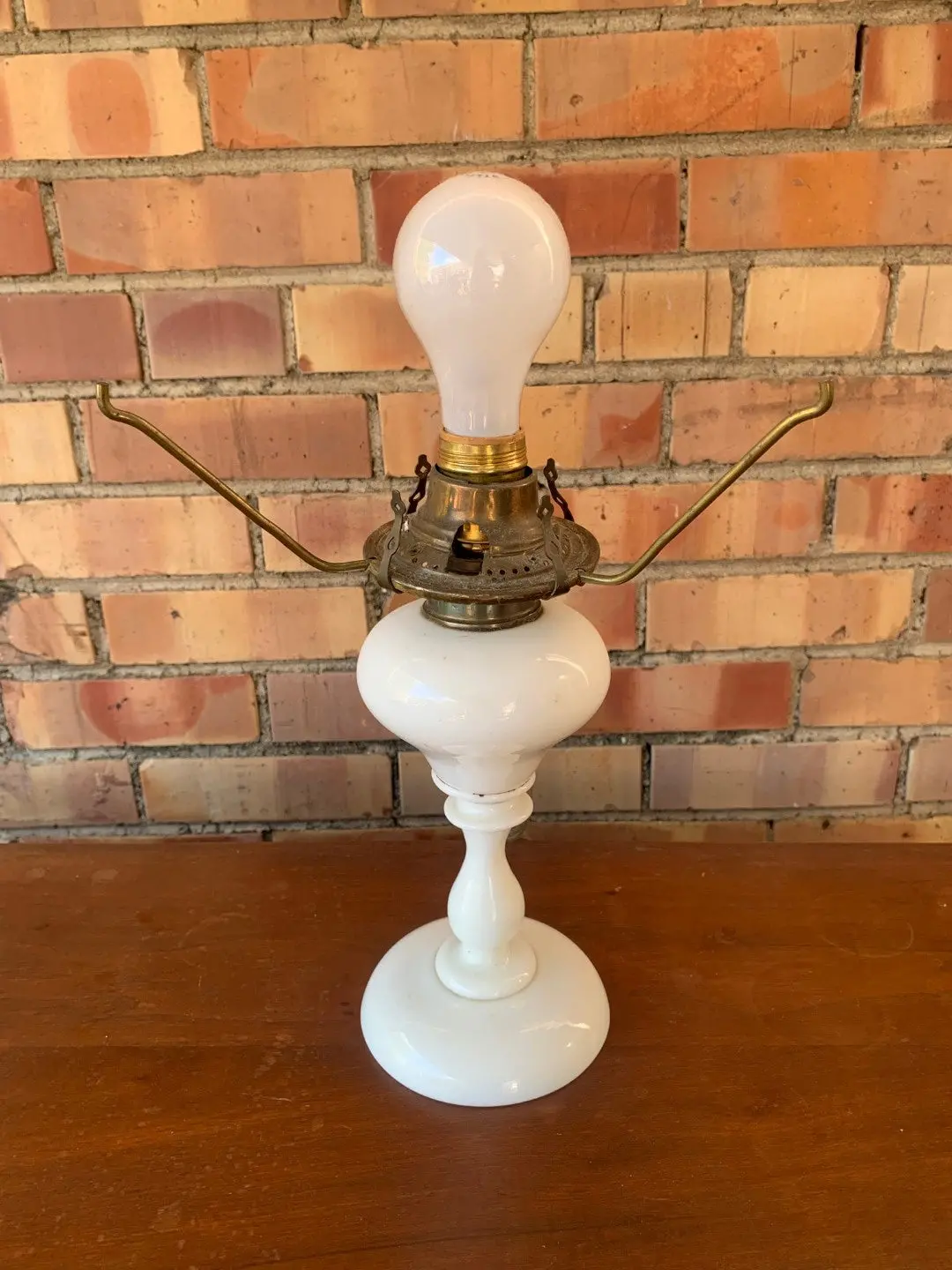 Electrified Milk Glass Oil Lamp 1