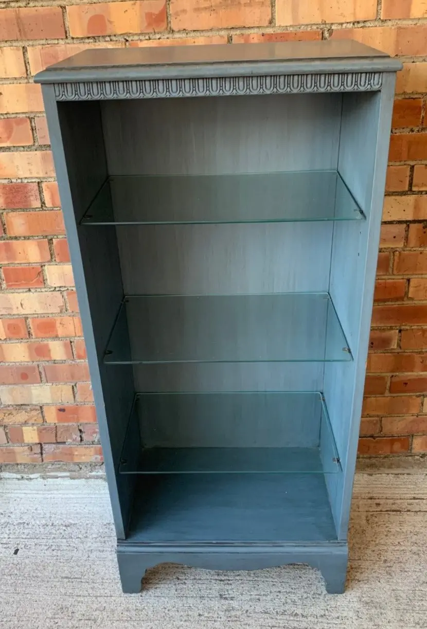 Small Blue Sheraton Display With Glas Shelves 1