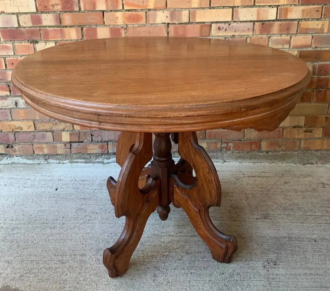 American Walnut Renaissance Revival Round Center Table 1
