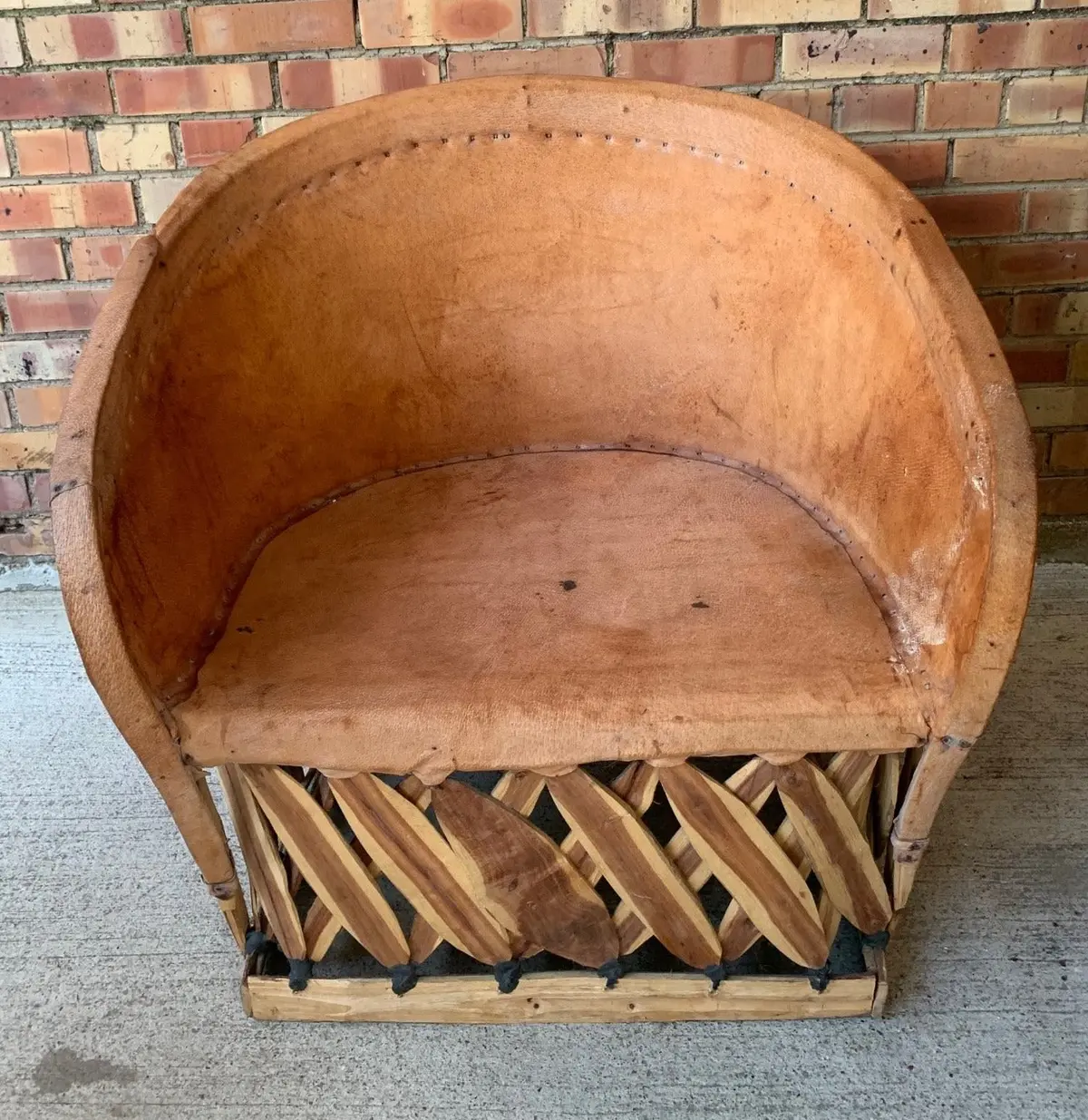 Leather Barrel Chair With Wood Base 1