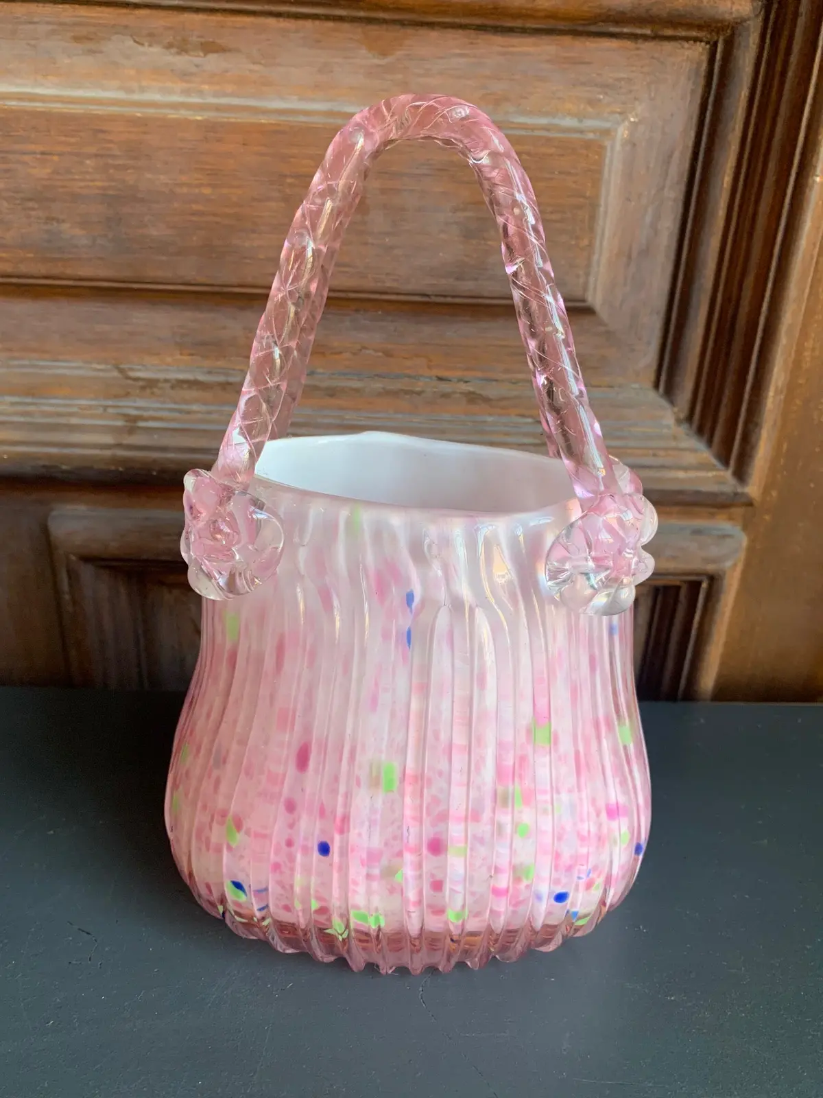 Pink Blown Glass Purse Vase 1