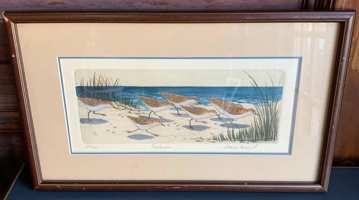 Framed Print Of Sand Pipers Signed By Elaine Luanne 1