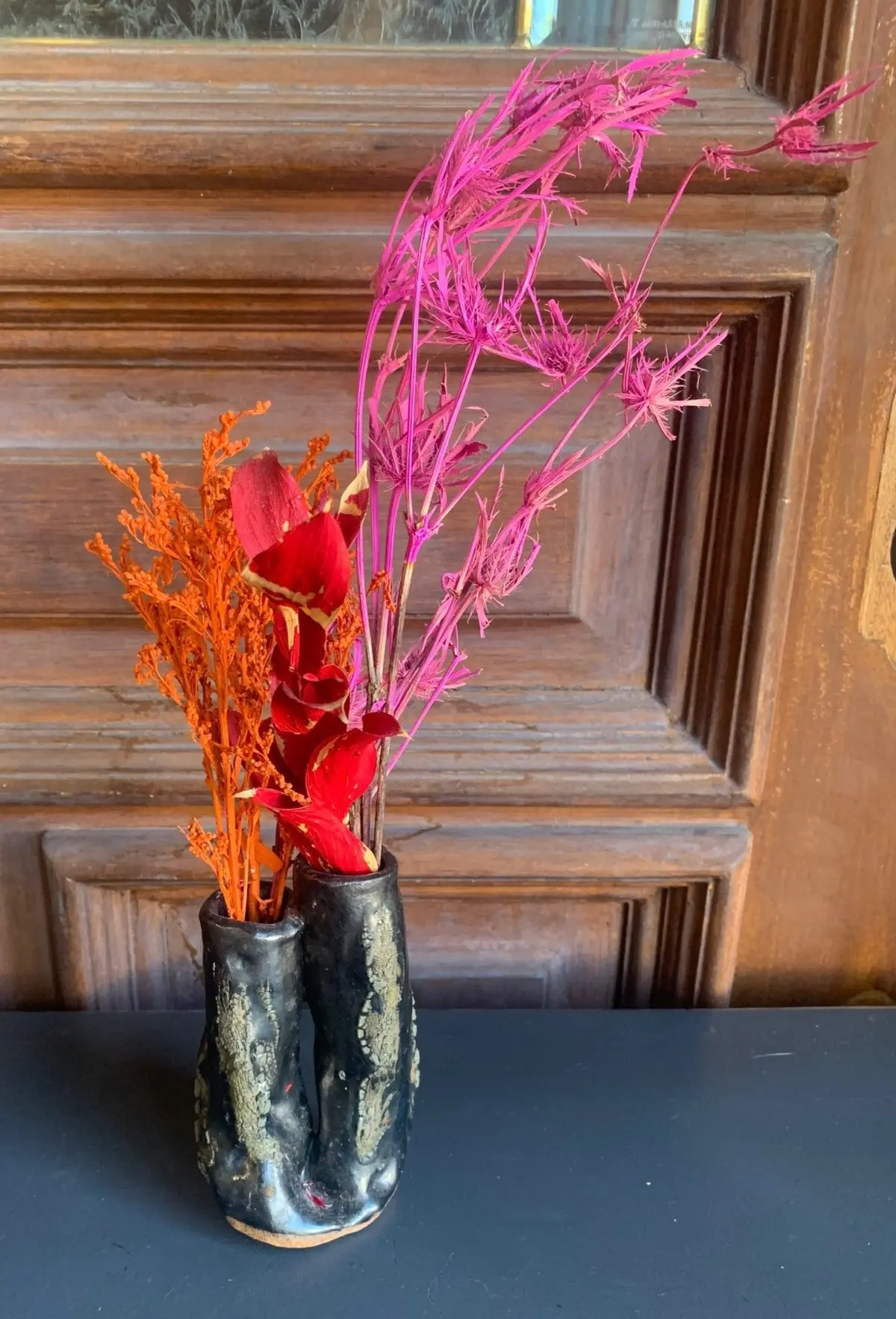Painted Dried Floral In Hand Thrown Pottery Vase 1