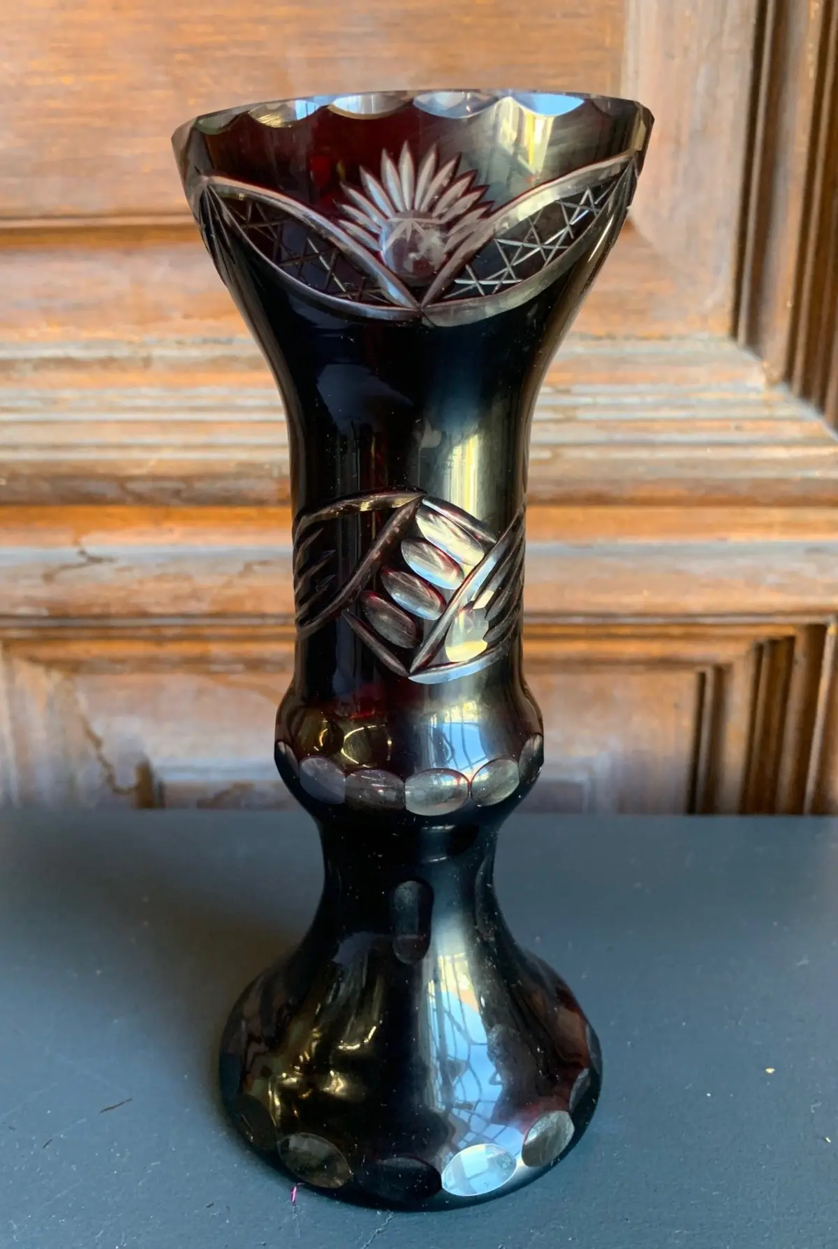Ruby Cut To Clear Glass Vase 1