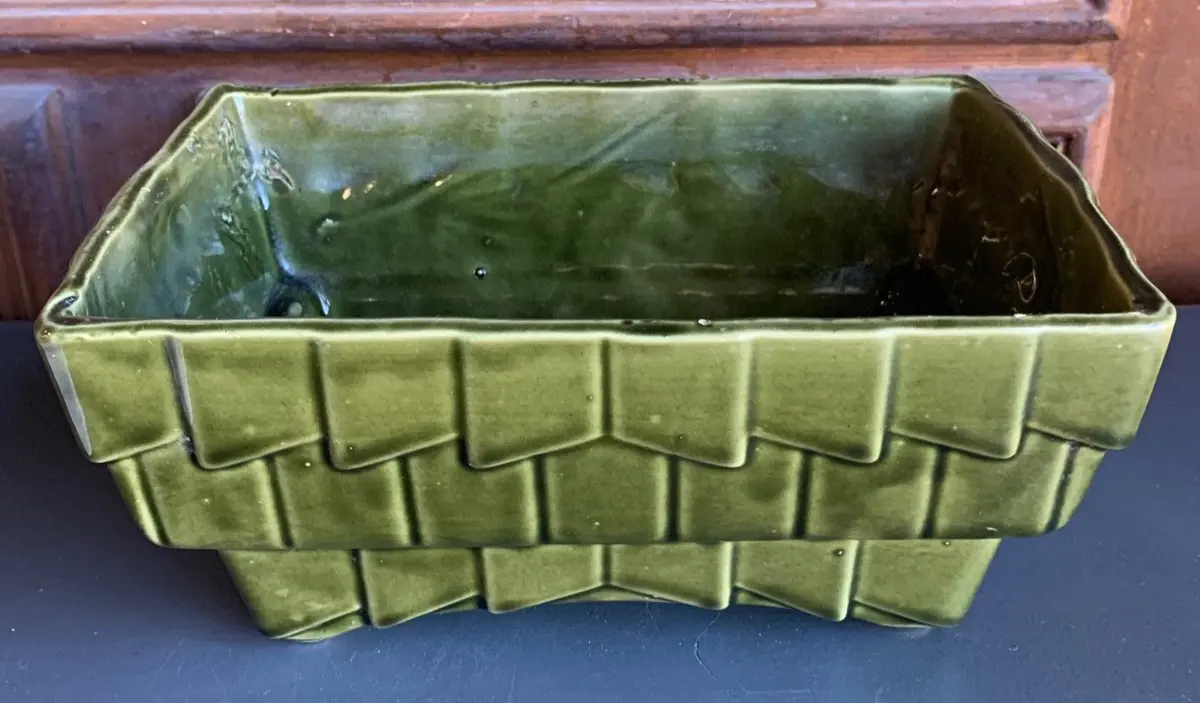 Dark Green Usa Glazed Pottery Planter 1