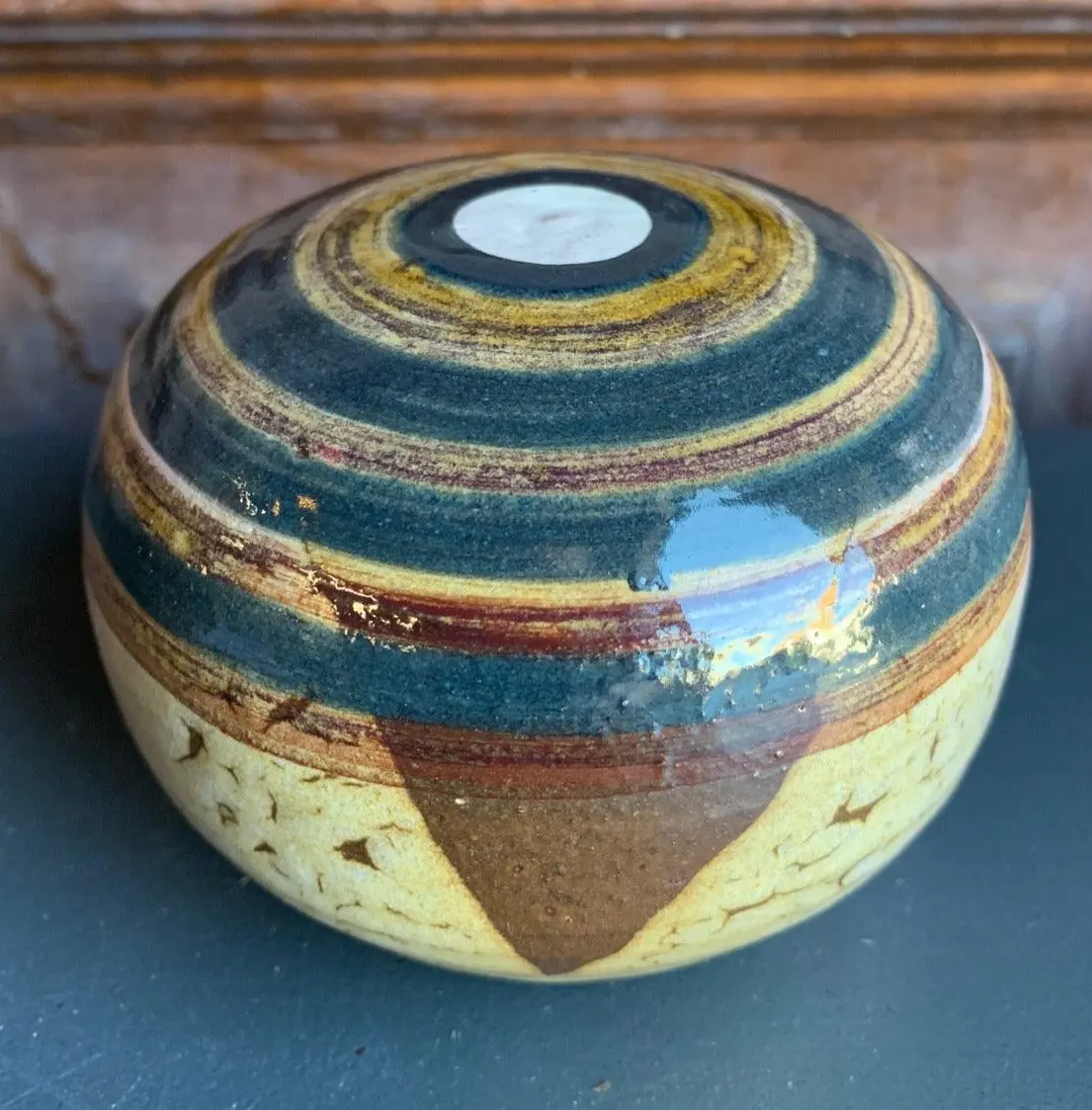 Glazed Terra Cotta Striped Spirical Paper Weight 1