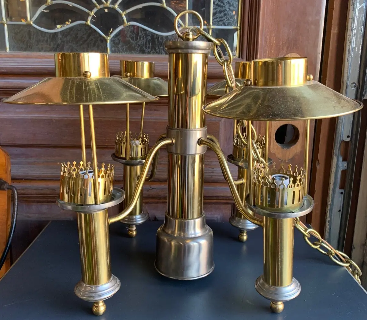 Steel And Brass 4 Arm Chandelier 1