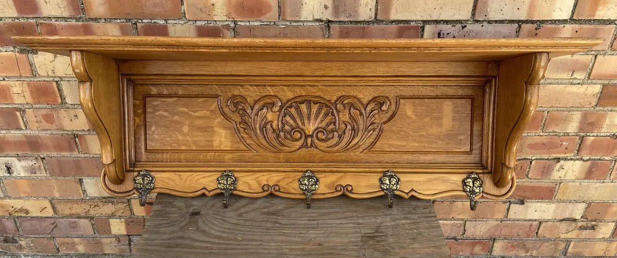 Shell Carved Oak Wall Shelf 1