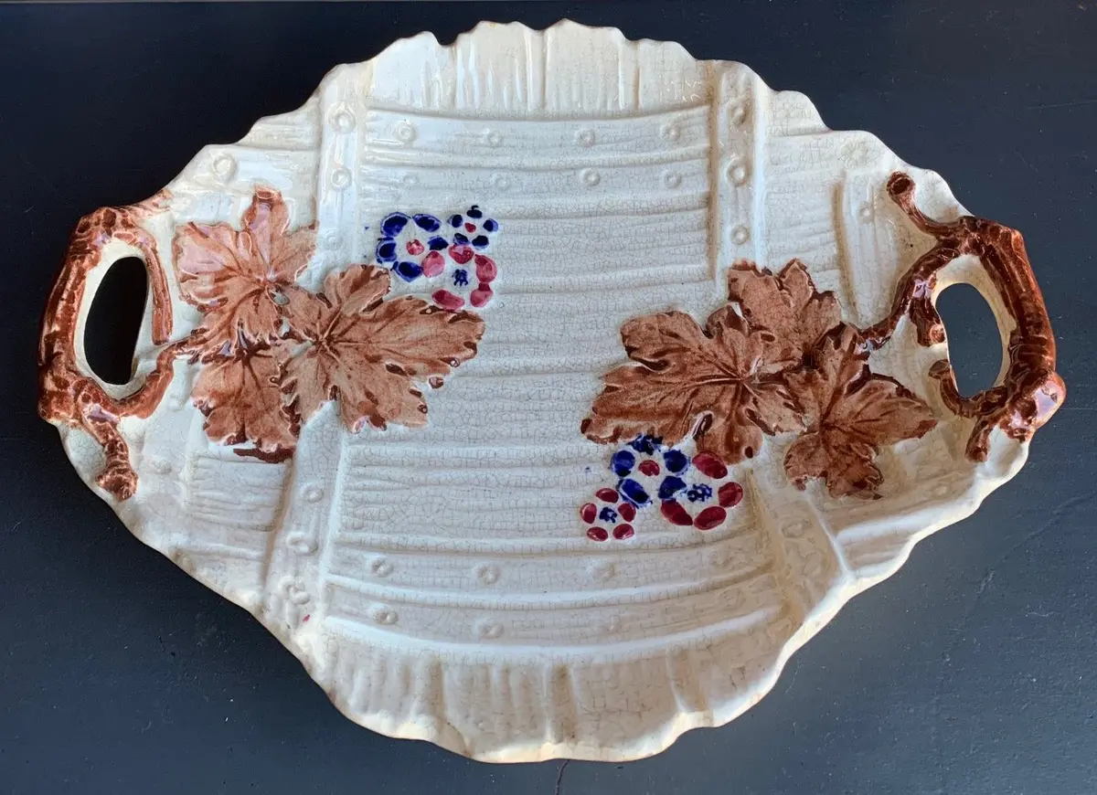 Maple Leaf Dish With Dark Blue Flowers 1