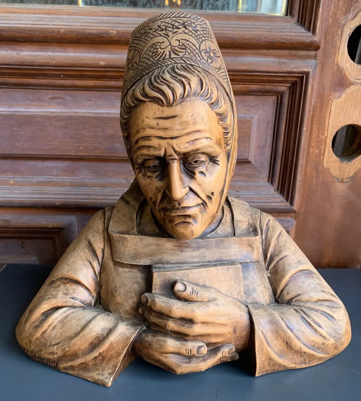 Signed Walnut Bust Of A Brittany Lady - French 1