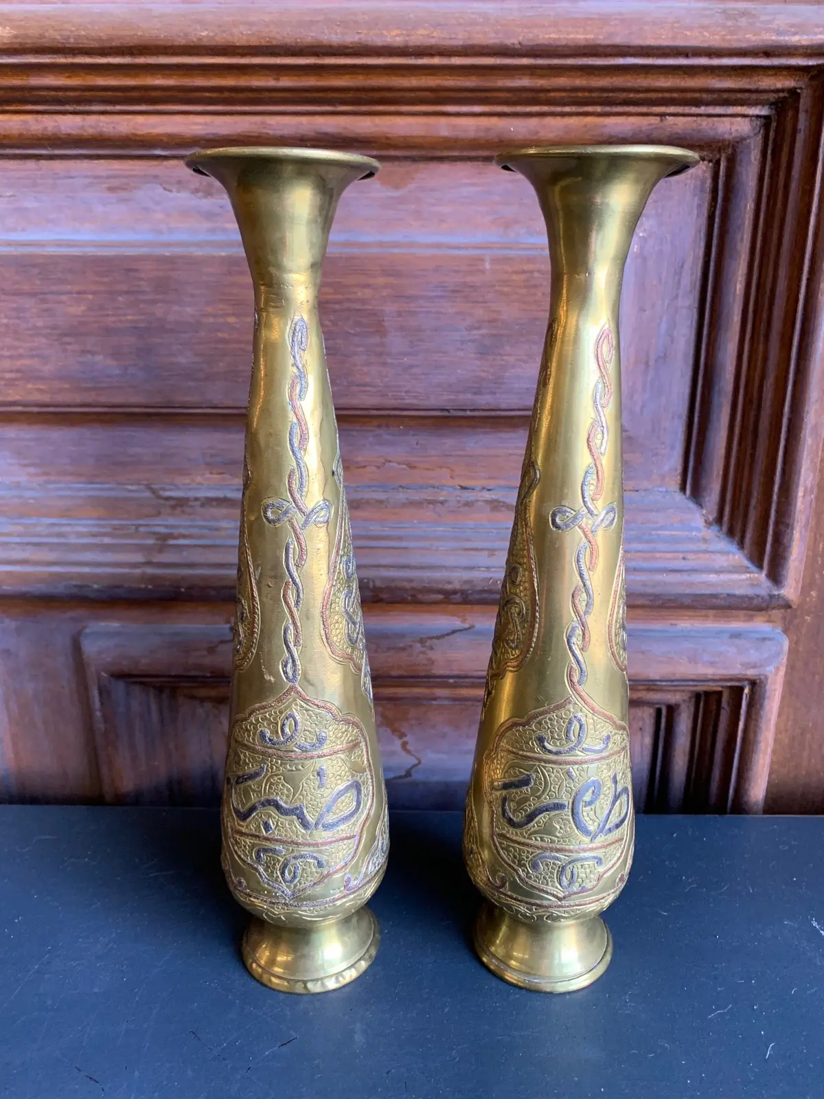 Pair Of Brass Middle Eastern Vases 1