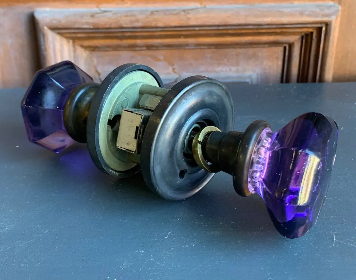 Amethyst Glass Crystal Door Knob Set 1