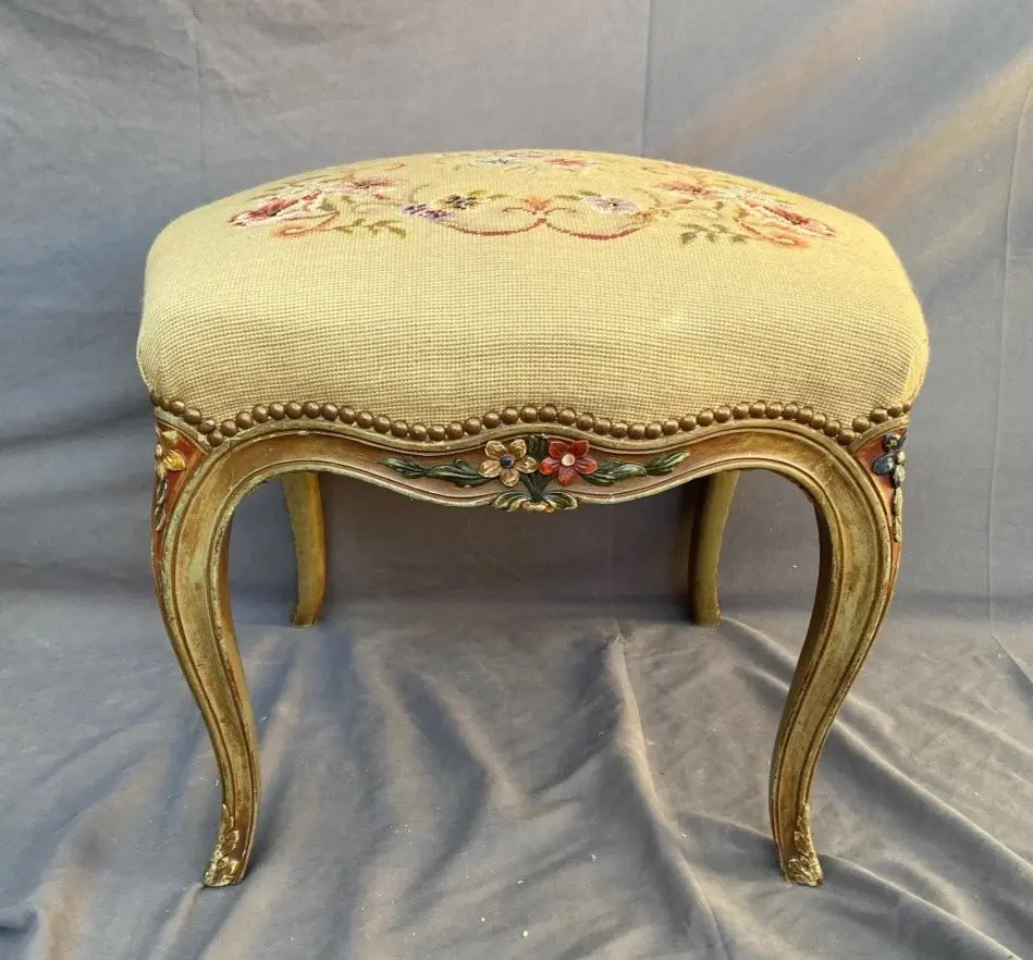 Painted Louis Louis Xv Needle Point Ottoman 1