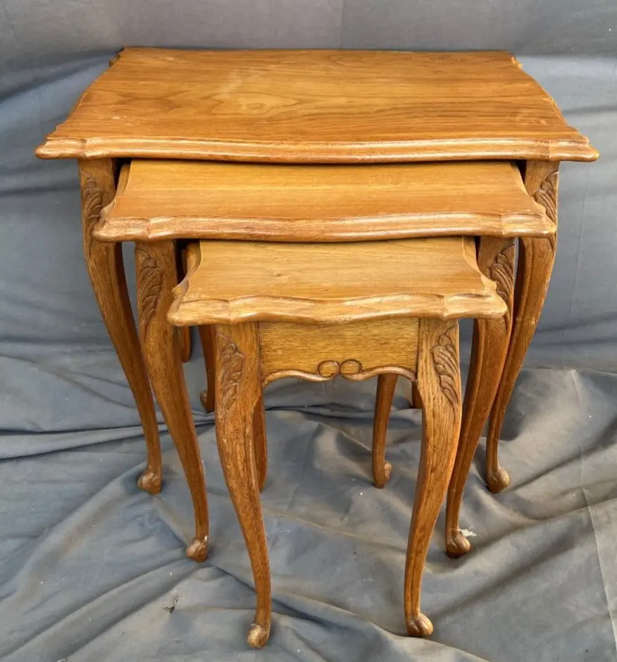 Light Oak Country French Nesting Table Set 1