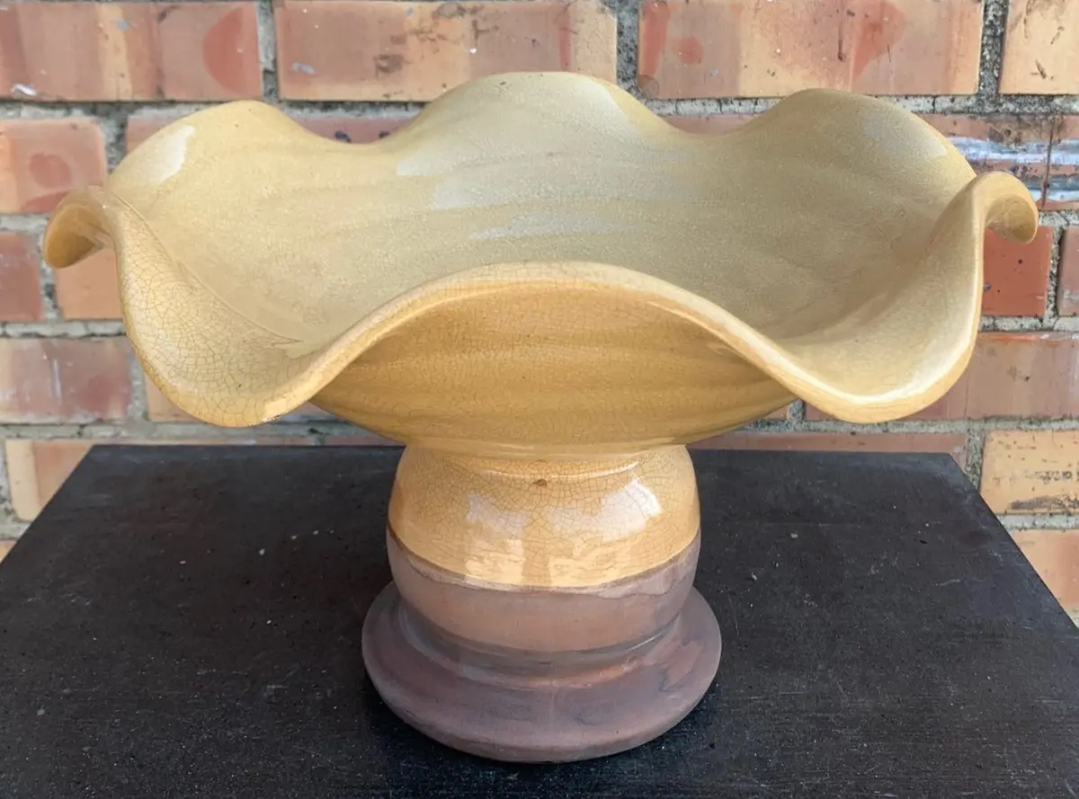 Yellow Large Pottery Glazed Compote 1