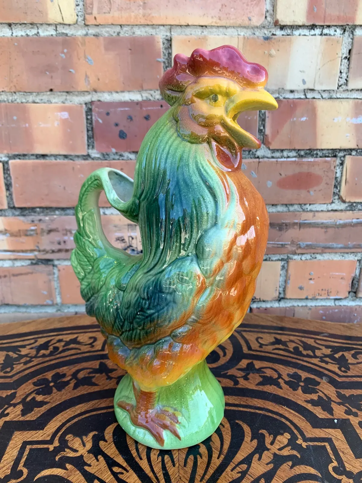 French Majolica Rooster Pitcher 1