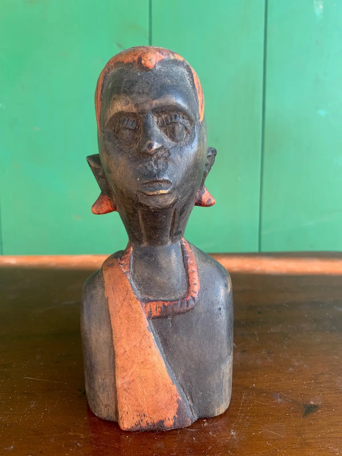 African Male Wood Statue With Red Hair 1