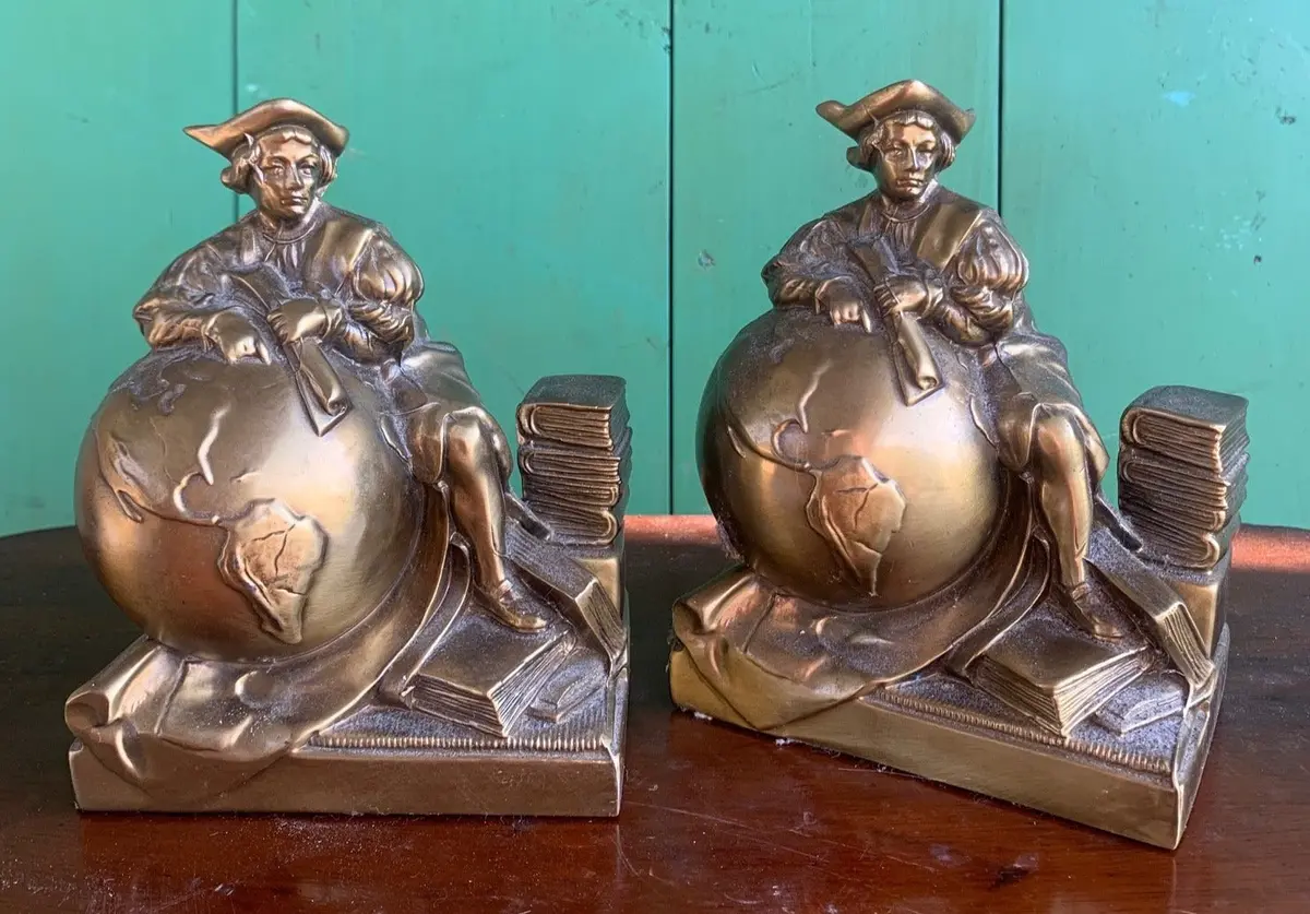 Brass Christopher Columbus Bookends Pair 1