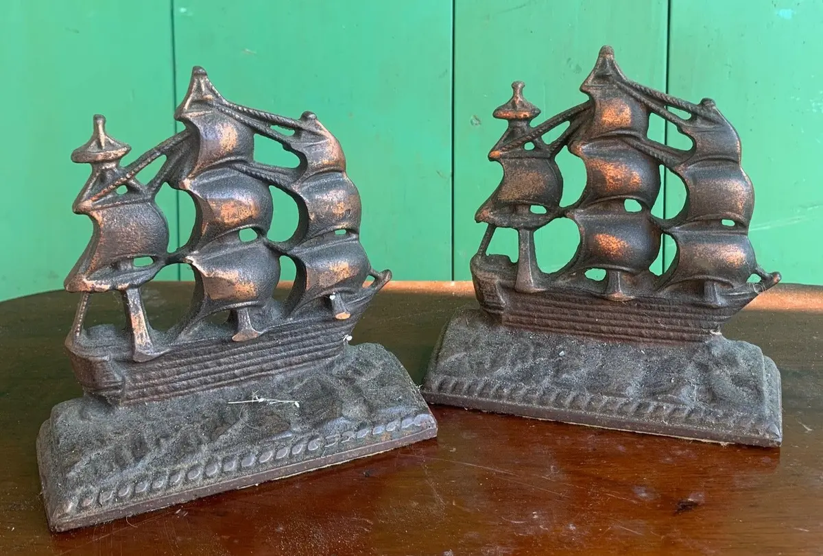 Pair Of Bronze Ship Bookends 1
