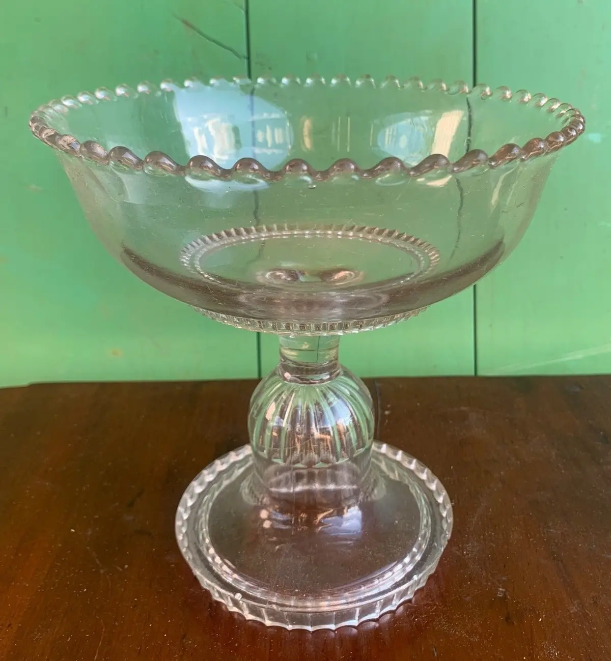 Early Clear Pattern Glass Footed Compote 1