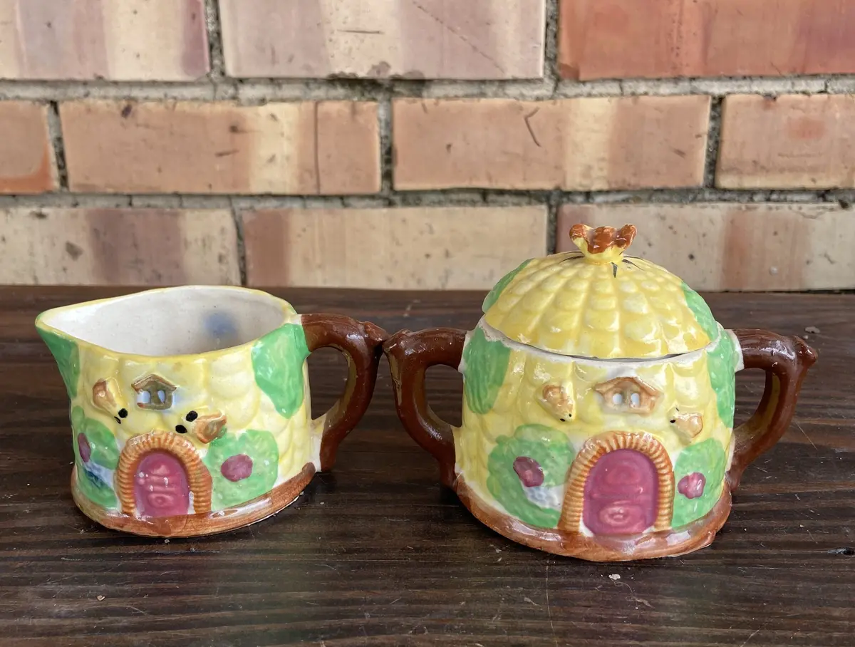 Ceramic Cream And Sugar With Corn Motif - Made In Japan 1