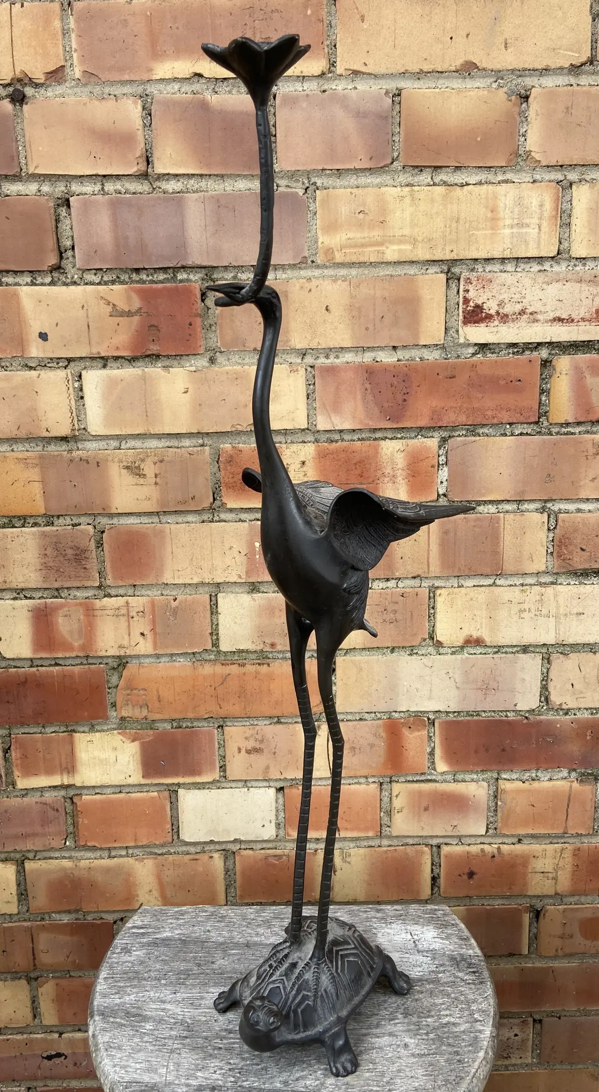 Bronze Egret On Turtle Candle Holder 1