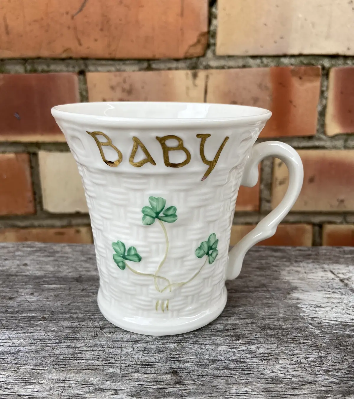Belleek Ireland Clover Baby Woven Mug 1