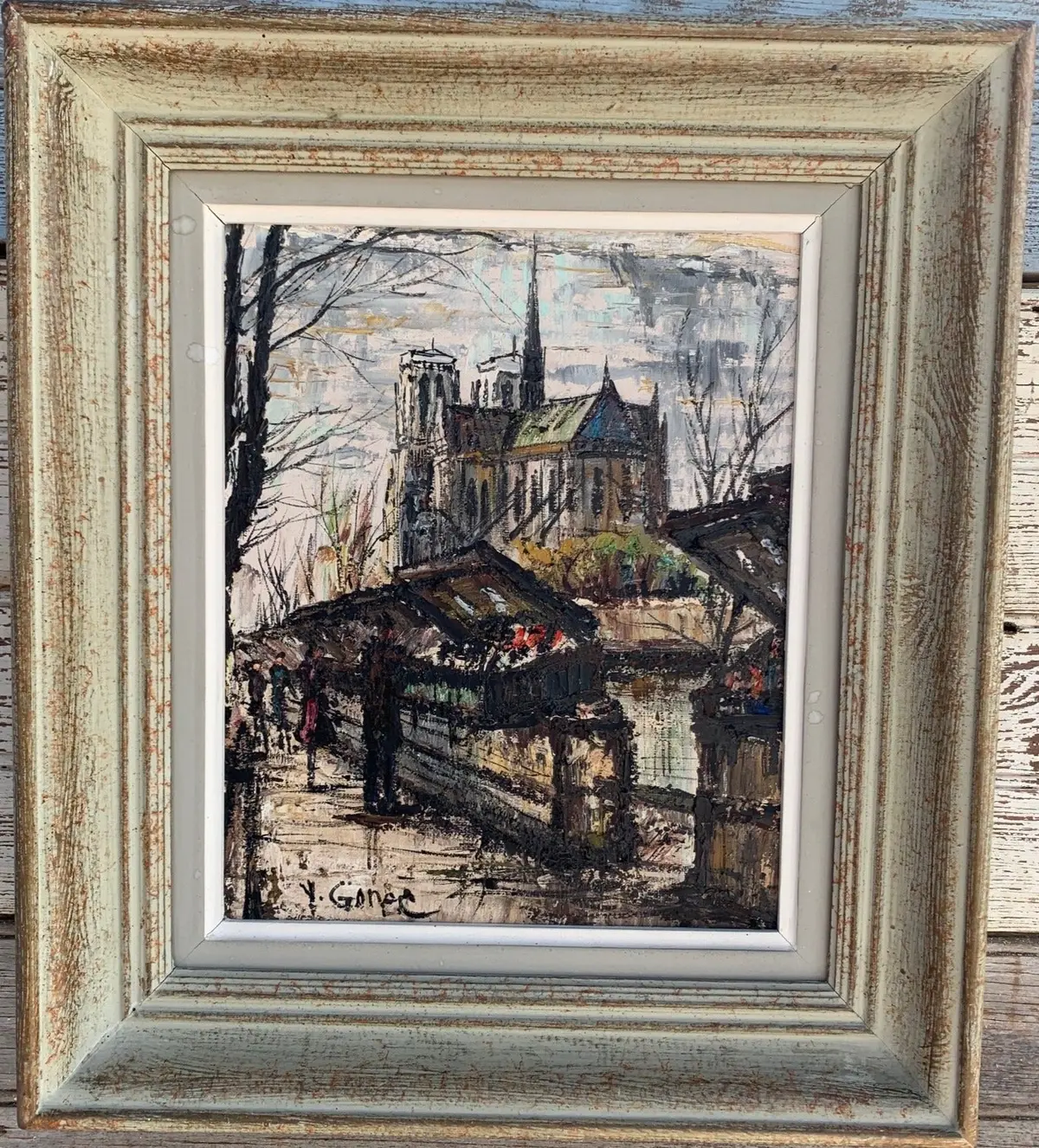 French Impressionist Oil Painting Of Market By Y. Gonec 1