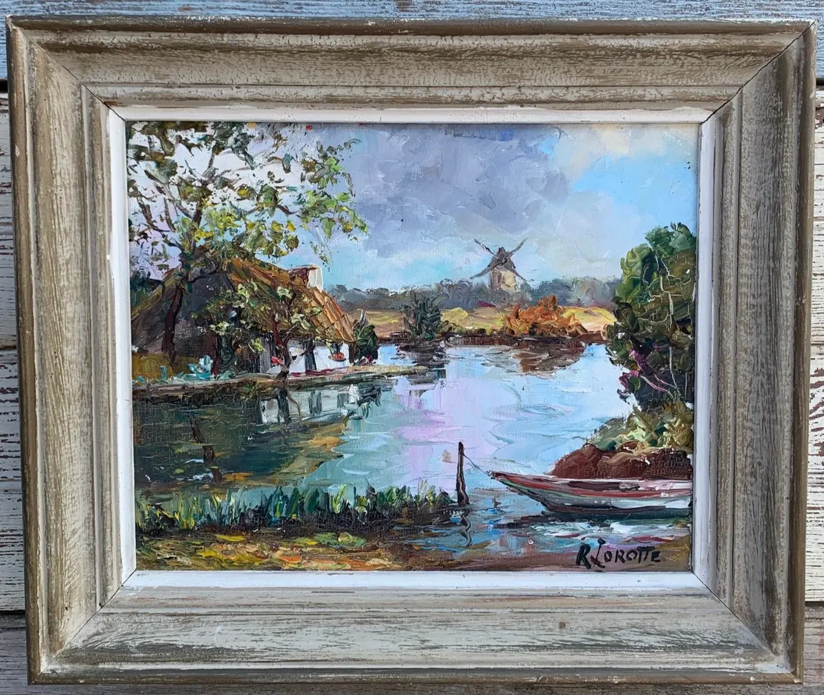 Impressionist Oil Painting Of Pond And Windmill By Renee Lorotte 1