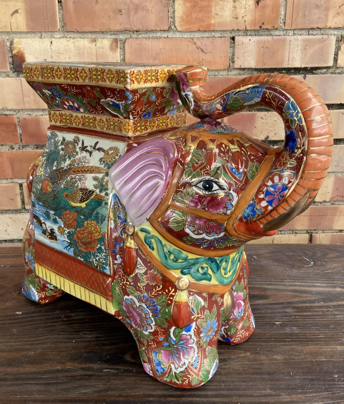 Asian Polychrome Elephant Plant Stand 1