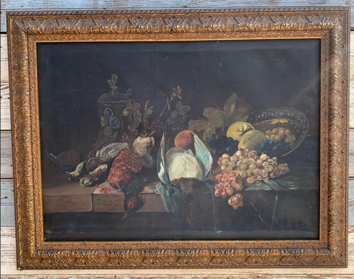 Still Life Oil Painting Of Fruit And Fowl On Canvas 1