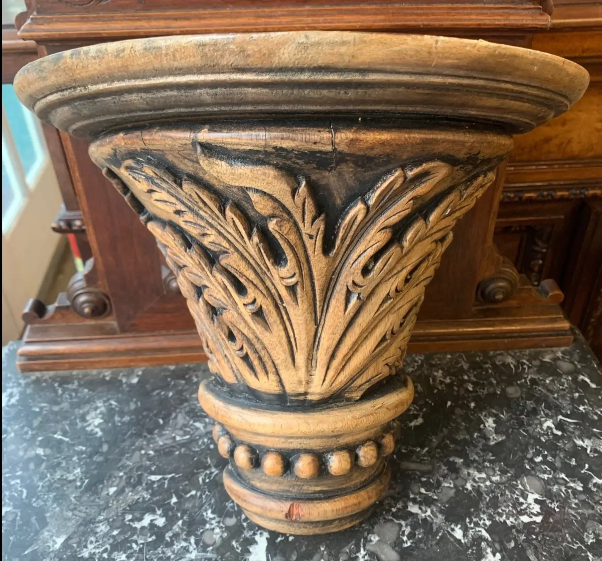 Carved Wood Wall Sconce 1