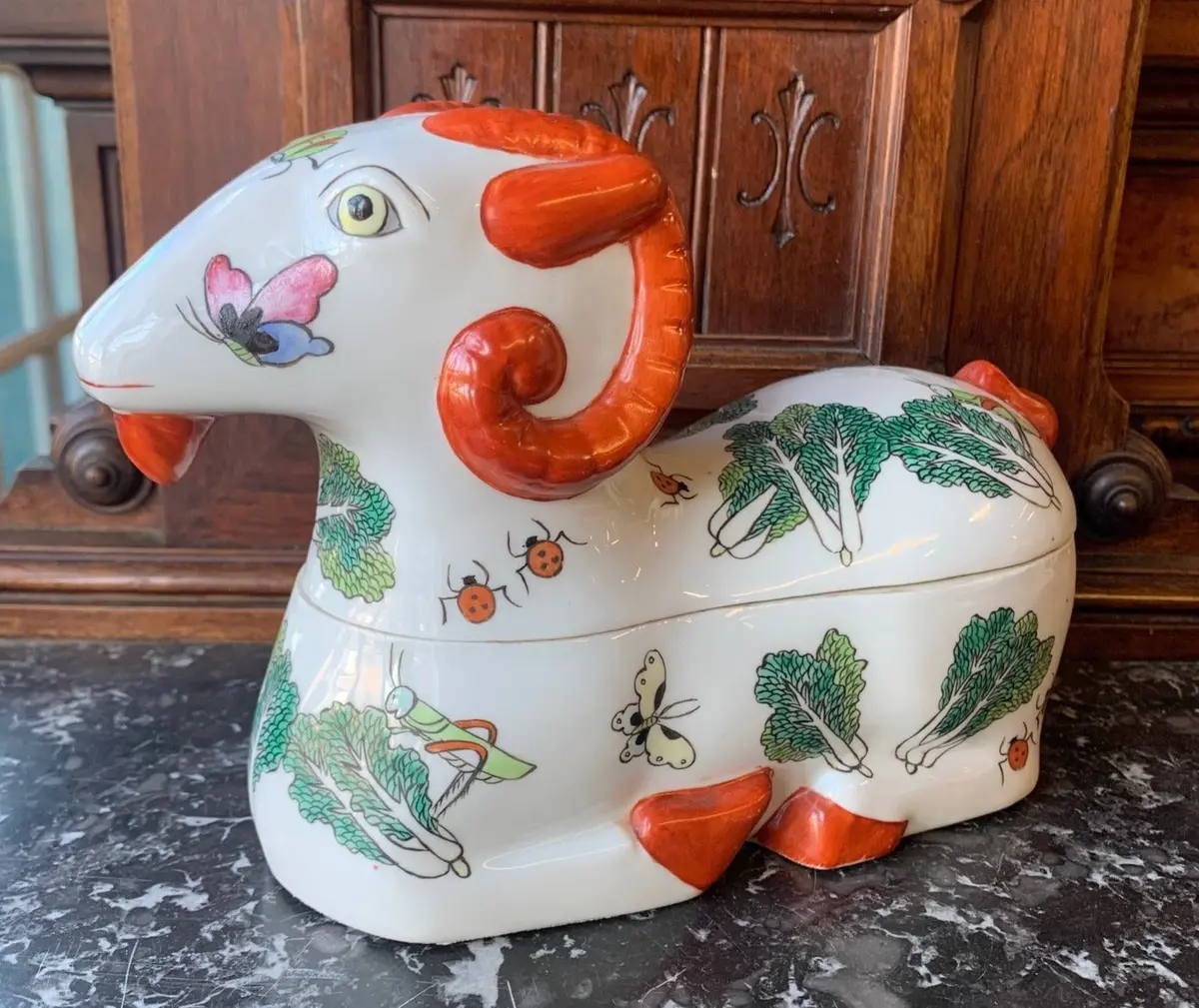 Ram Shaped Pottery Lidded Box 1